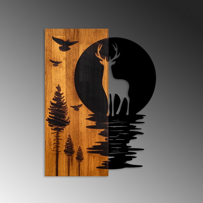 Wallity Escultura de pared Deer and Moon en nogal y negro Wallity Escultura de pared Deer and Moon en nogal y negro